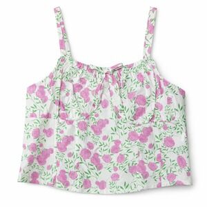 Freshman 1996 Crop Top Girls Medium White Pink Floral Cottagecore Smocked Zip
